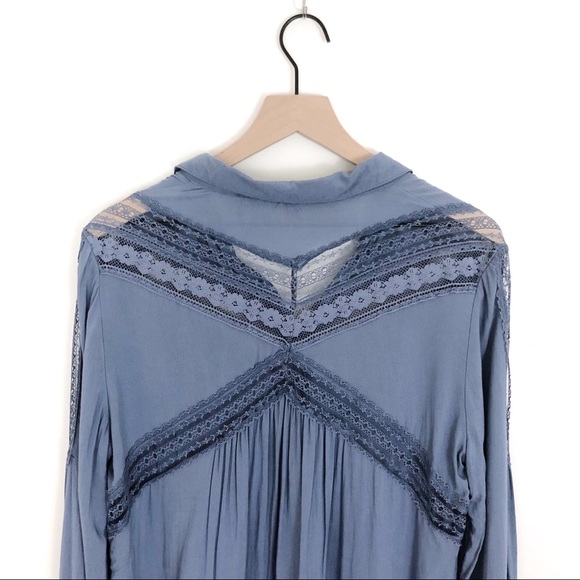 SOLD Free People Wild Wind Blue Lace Button Up Top - Picture 8 of 8